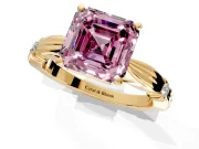 Solitaire Engagement Ring Setting for Fancy Pink Asscher Cut Center with Carved Leaf Shoulders and Prong Head in Yellow Gold