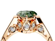 Cathedral Engagement Ring Setting for Fancy Green Heart-Shaped Center with Antique-Style Pave Band and Prong Head in Rose Gold