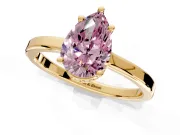 Hidden Halo Engagement Ring Setting for Fancy Pink Pear-Shaped Center with Wide Flat Plain Band and Prong Head in Yellow Gold
