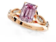 Solitaire Engagement Ring Setting for Fancy Pink Emerald Cut Center with Marquise and Bezel Accents and Prong Head in Rose Gold