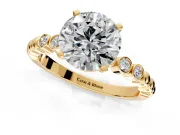 Solitaire Engagement Ring Setting for Round Cut Center with Bezel-Dot Beaded Band and Prong Head in Yellow Gold