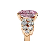 Cluster Engagement Ring Setting for Fancy Pink Radiant Cut Center with 2-Row Shoulder Clusters and Prong Head in Rose Gold