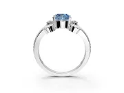 Solitaire Engagement Ring Setting for Fancy Blue Cushion Cut Center with Twisted Band and Scroll Prong Head in White Gold