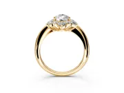 Small-Accent Cluster Halo Engagement Ring Setting for Pear-Shaped Center with Plain Band and Prong Head in Yellow Gold