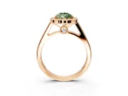 Halo Engagement Ring Setting for Fancy Green Pear-Shaped Center with Outer Bezel Rim, Pave Band and Prong Head in Rose Gold