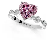 Solitaire Engagement Ring Setting for Fancy Pink Heart-Shaped Center with Milgrain Bezel Accents and Prong Head in White Gold