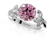 Floral Engagement Ring Setting for Fancy Pink Round Cut Center with Trailing Marquise Accents and Prong Head in White Gold