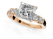 5 Stone Engagement Ring Setting for Princess Cut Center with Plain Band and Prong Head in Rose Gold