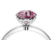 Solitaire Engagement Ring Setting for Fancy Pink Round Cut Center with Thin Rounded Plain Band and Prong Head in White Gold