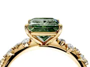 Cluster Engagement Ring Setting for Fancy Green Princess Cut Center with Round Cut Accent Band and Prong Head in Yellow Gold