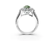 Large Accent Halo Engagement Ring Setting for Fancy Green Pear-Shaped Center with Pave Split Shank and Prong Head in Platinum
