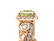 Milgrain Halo Engagement Ring Setting for Fancy Yellow Princess Cut Center with Shoulder Bezels and Prong Head in Rose Gold