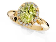 Halo Engagement Ring Setting for Fancy Yellow Oval Center with Tapered Plain Band and Prong Head in Yellow Gold