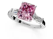 3 Stone Engagement Ring Setting for Fancy Pink Radiant Cut Center with Channel Baguette Accents and Prong Head in Sterling Silver