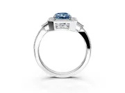 Halo Engagement Ring Setting for Fancy Blue Radiant Cut Center with Milgrain Rim, Pave Band and Prong Head in Sterling Silver