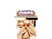 Halo Engagement Ring Setting for Fancy Pink Princess Cut Center with Floral Band and Prong Head in Rose Gold