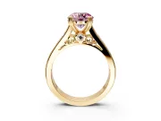 Solitaire Engagement Ring Setting for Fancy Pink Round Cut Center with Channel Band and Double Claw Prong Head in Yellow Gold