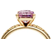 Solitaire Engagement Ring Setting for Fancy Pink Radiant Cut Center with Scrollwork Band and Prong Head in Yellow Gold