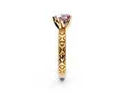 Solitaire Engagement Ring Setting for Fancy Pink Heart-Shaped Center with XO Engraved Band and Prong Head in Yellow Gold