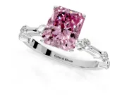 Solitaire Engagement Ring Setting for Fancy Pink Radiant Cut Center with Bezel Station Band and Prong Head in White Gold
