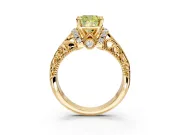 Solitaire Engagement Ring Setting for Fancy Yellow Cushion Cut Center with Filigree Accent Basket and Prong Head in Yellow Gold