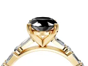 Baguette Engagement Ring Setting for Fancy Black Oval Center with Alternating Bar-Set Band and Prong Head in Yellow Gold