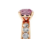 Solitaire Engagement Ring Setting for Fancy Pink Cushion Cut Center with Channel-Set Accents and Prong Head in Rose Gold