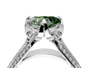Solitaire Engagement Ring Setting for Fancy Green Heart-Shaped Center with Accented Split Shank and Prong Head in White Gold
