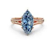 Solitaire Engagement Ring Setting for Fancy Blue Marquise Center with Pave Rail Split Shank and Prong Head in Rose Gold