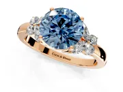 Solitaire Engagement Ring Setting for Fancy Blue Round Cut Center with Marquise Flower Shoulders and Prong Head in Rose Gold