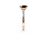 Baguette Engagement Ring Setting for Fancy Black Oval Center with Alternating Bar-Set Band and Prong Head in Rose Gold