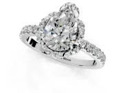 Halo Engagement Ring Setting for Pear-Shaped Center with Openwork Halo, Pave Band and Prong Head in Platinum