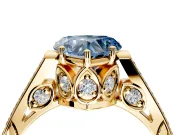 Cathedral Engagement Ring Setting for Fancy Blue Heart-Shaped Center with Antique-Style Pave Band and Prong Head in Yellow Gold