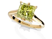 Solitaire Engagement Ring Setting for Fancy Yellow Princess Cut Center with Cathedral Band and Prong Head in Yellow Gold
