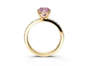 Solitaire Engagement Ring Setting for Fancy Pink Cushion Cut Center with Round Cut Pave Band and Prong Head in Yellow Gold