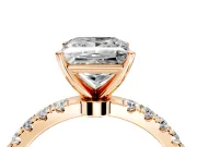 Open Basket Engagement Ring Setting for Princess Cut Center with Pave Band and Prong Head in Rose Gold