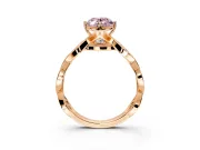 Solitaire Engagement Ring Setting for Fancy Pink Oval Center with Accented Twist Band and Leaf Prong Head in Rose Gold