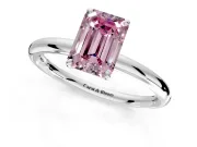 Low-Set Solitaire Engagement Ring Setting for Fancy Pink Emerald Cut Center with Thin Plain Band and Prong Head in Platinum