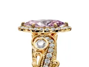 Milgrain Halo Engagement Ring Setting for Fancy Pink Marquise Center with Shoulder Bezels and Prong Head in Yellow Gold
