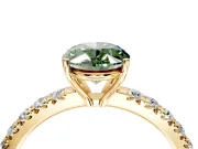 Solitaire Engagement Ring Setting for Fancy Green Oval Center with Large Accent Band and Prong Head in Yellow Gold