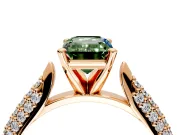 Solitaire Engagement Ring Setting for Fancy Green Emerald Cut Center with Multi-Row Accents and Prong Head in Rose Gold
