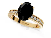 Milgrain Pave Engagement Ring Setting for Fancy Black Oval Center with Accent Band and Prong Head in Yellow Gold