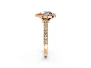 Halo Engagement Ring Setting for Fancy Blue Heart-Shaped Center with Milgrain Pave Band and Bezel Head in Rose Gold