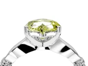 Solitaire Engagement Ring Setting for Fancy Yellow Heart-Shaped Center with Carved Leaf Shoulders and Prong Head in Platinum
