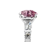 Bar-Set Engagement Ring Setting for Fancy Pink Round Cut Center with Tapered Baguette Accents and Prong Head in Platinum
