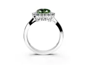 Starburst Halo Engagement Ring Setting for Fancy Green Heart-Shaped Center with Flat Cathedral Band and Prong Head in Platinum