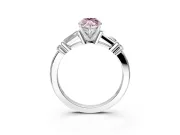 Bar-Set Engagement Ring Setting for Fancy Pink Marquise Center with Tapered Baguette Accents and Prong Head in White Gold