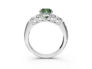 Cluster Engagement Ring Setting for Fancy Green Cushion Cut Center with Round Cut Accent Frame and Prong Head in Platinum