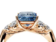 Cluster Engagement Ring Setting for Fancy Blue Princess Cut Center with Round Cut Accent Frame and Prong Head in Rose Gold