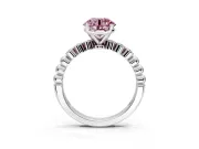 Solitaire Engagement Ring Setting for Fancy Pink Round Cut Center with Bezel-Dot Beaded Band and Prong Head in Platinum
